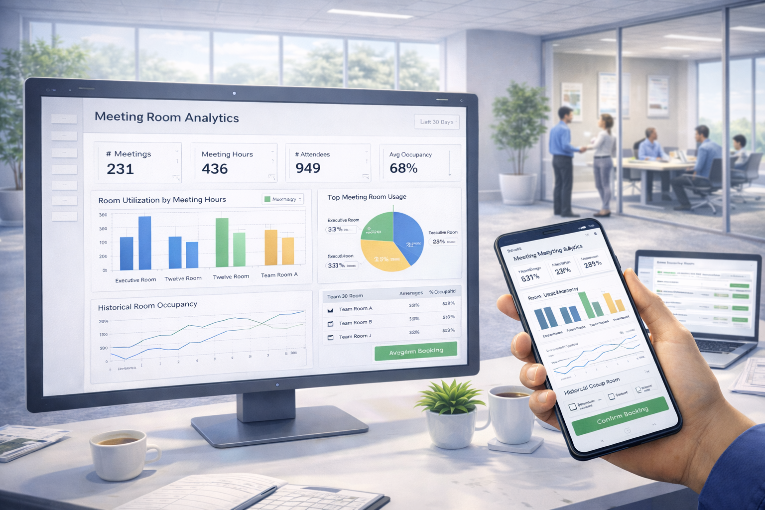 Conference room analytics and utilization reporting
