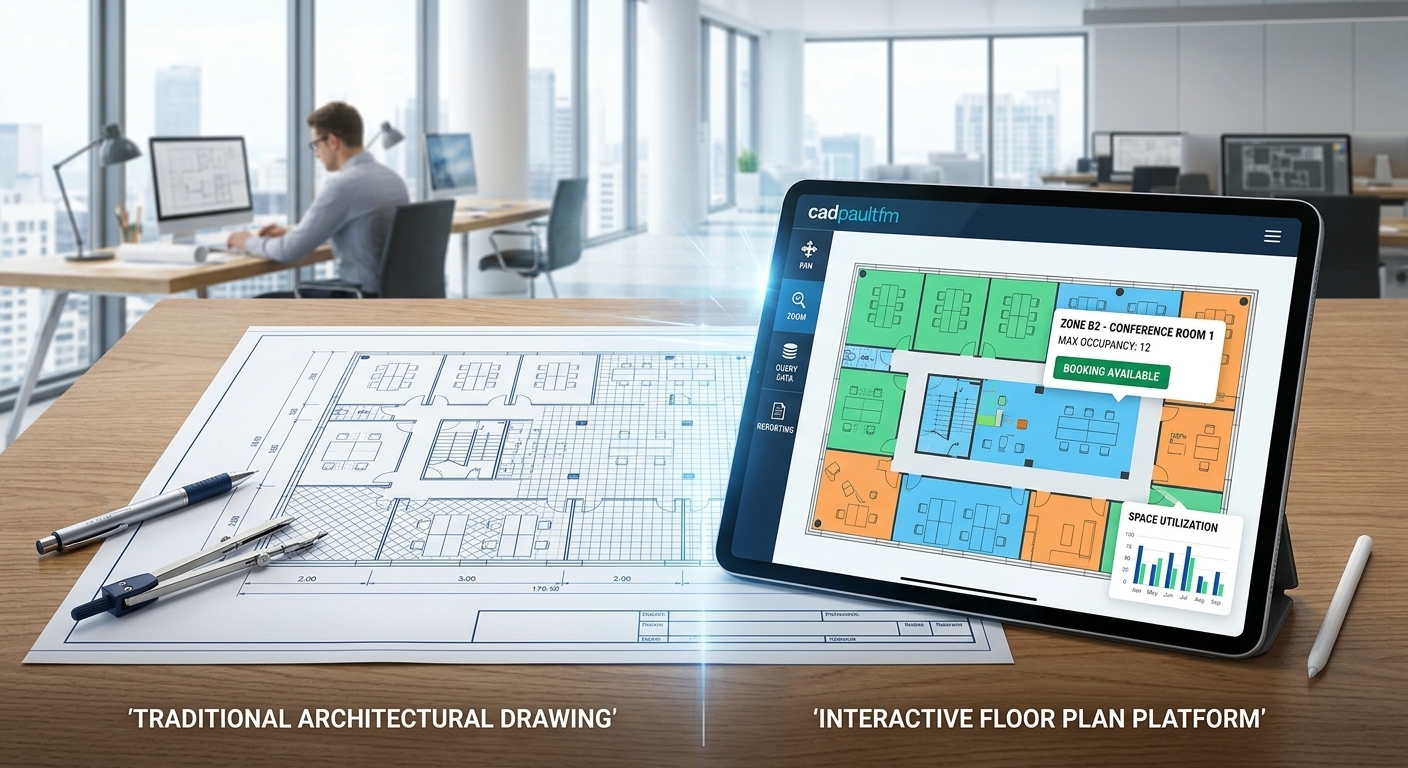 AutoCAD architectural drawing converted into an interactive CADapultFM floor plan